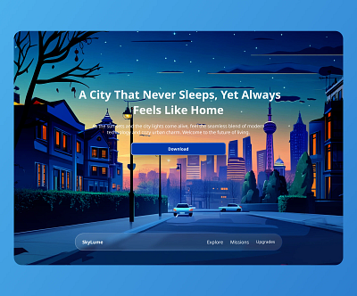 skyLume - Futuristic City Exploration Game Landing Page blue branding clean design game hero illustration landing page ui ux