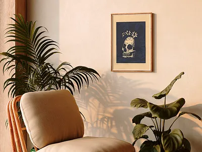 Skull Blooms drawing illustration linocut print printmaking woodcut