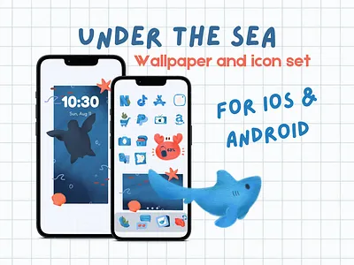 Wallpaper and phone icon set ∕ Under the sea android canva digital sticker digitial illustration graphic design icon set illustration iphone phone wallpaper sea theme wallpaper