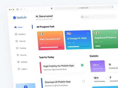 Taskuh - Task Management Dashboard business card clean colorfull dashboard design illustration inspirations interface landing page management minimal neat task task management template trend ui design ui ux viral