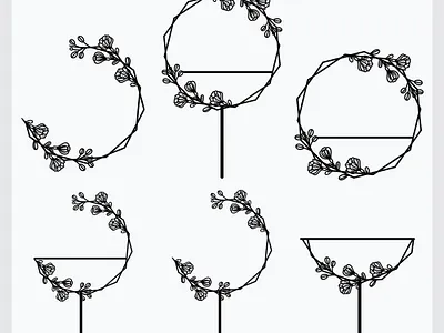 Floral line art design/ cake topper borders cake charm caketopper charm topper