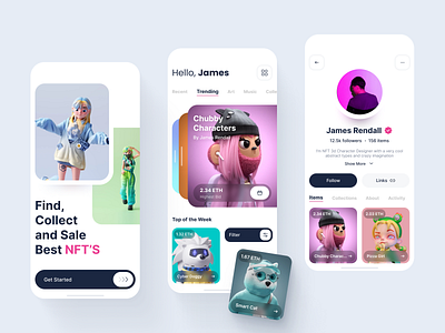 NFT Marketplace App UI/UX Design app ui binance bitcoin blockchain coin crypto eth fintech marketplace mobile mobile app nft nft art nft shop product design ui design ux design uxui