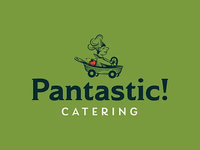 Pantastic Catering Logo branding car catering character chef cook design drive fantastic food fresh friendly green illustration logo pan pantastic vegetables wheels whimsical