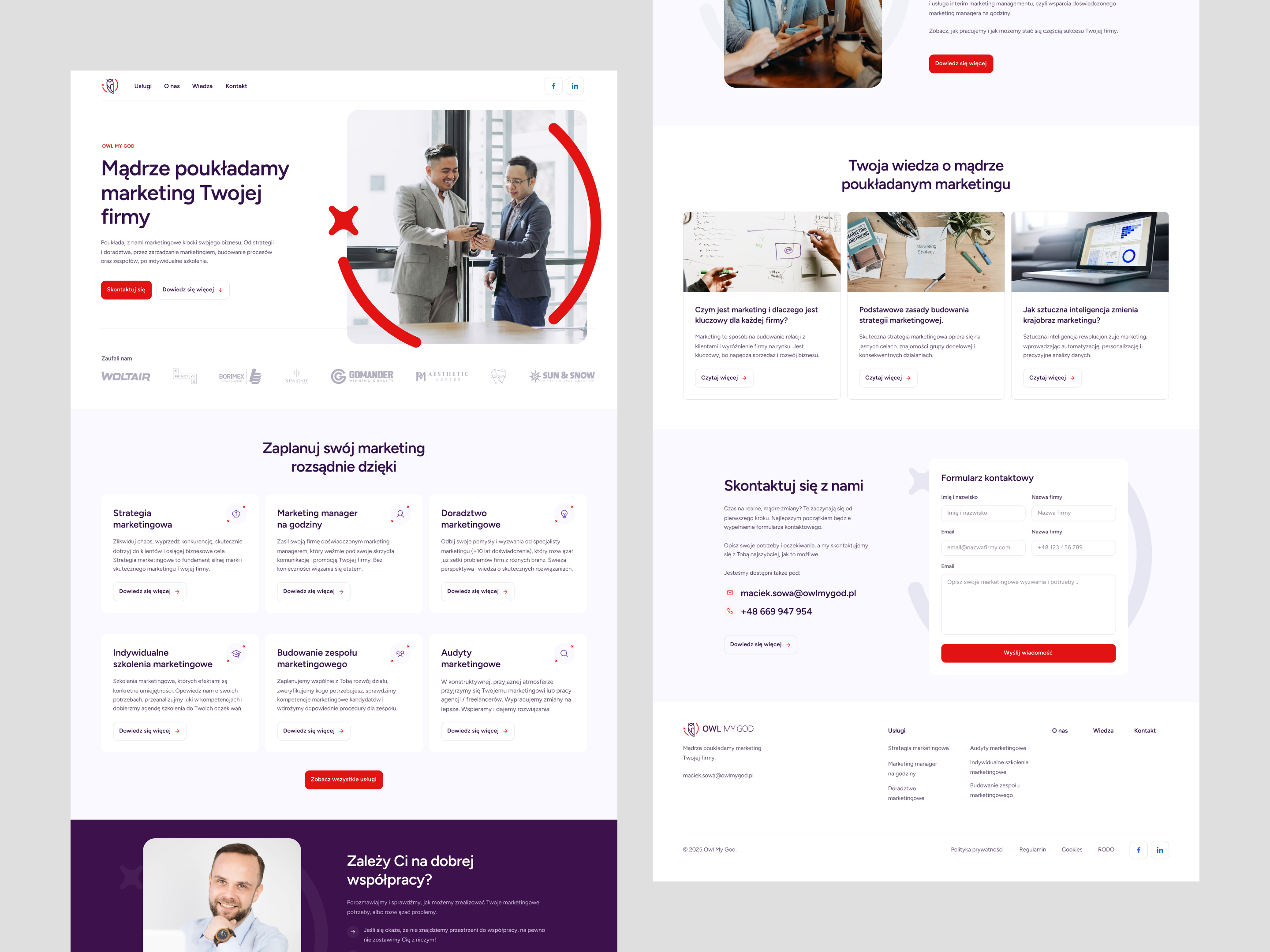 Owl My God - Homepage branding clean full graphic grid hero home homepage icon illustration landing page logo red social ui ux vector web website white