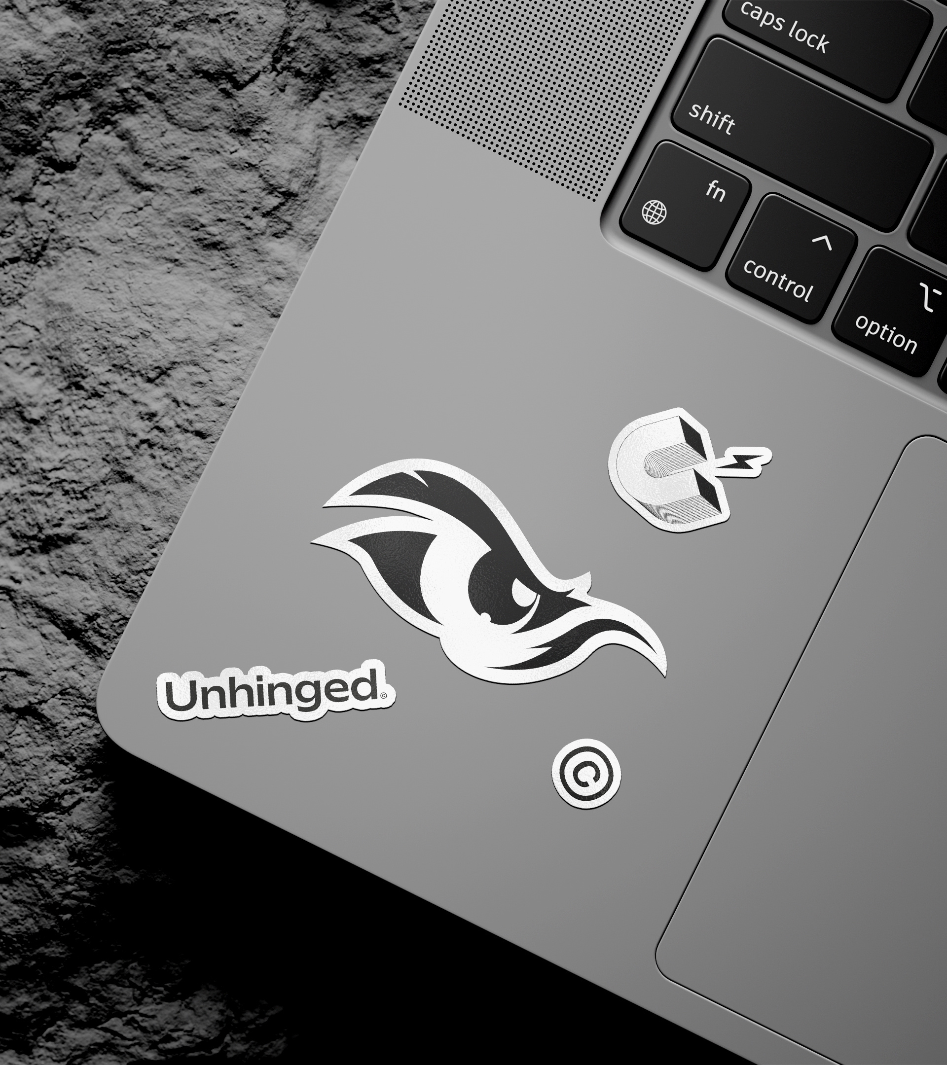 2025© - Unhinged. black brand branding design eyes gaming graphic design illustration isotype logo logo design logotype mockup stickers typography vector visual identity