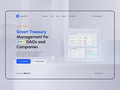 Coinshift - Smart Treasury Management for DAOs and Companies bitcoin blockchain cash clean crypto finance fintech fund funds identity insurance invest investing investments portfolio product product design ui web page