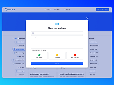 Share Your Feedback UI Modal app clean design feedback modal popover share ui web website white