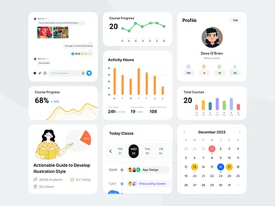 E-Learning Component UI agency card ui component course design system designsystem education elearning exam online classes progress ui ui component uiux ux uxui