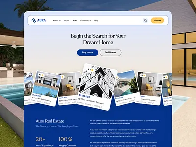 Aura - Real Estate Design Concept agent airbnb apartments building buy home clean commercials condos home landing page property real estate real estate agency rent house ui uidesign webapp webdesign