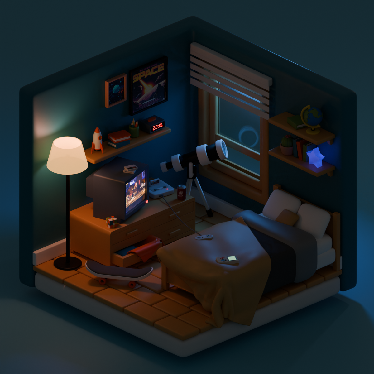 90s Bedroom 3d animation blender cartoon snes videogames