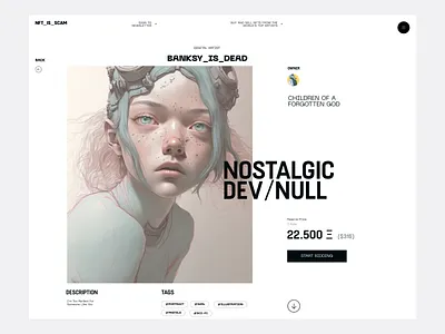 NFT marketplace - NT1146-0801 - Art Piece Details Page bid apage clean modern nft makretplace portfolio page potraits typod based ui design uiux user interface ux web web design