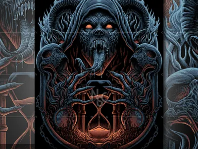 TIME KEEPER album cover apparel dark death metal demon devotee gothic halloween horns horror illustration metal art metal band metal merch monster nft scary skull time time keeper