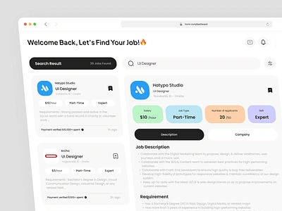 Hovin - Job Finder Dashboard application dashboard design find job find work finder hire hiring job job board job finder job listing job portal job search product product design recruitment ui ux work