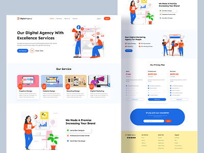 Digital Agency Landing Page blue branding colorful creative creative website design digital agency digital marketing graphic design illustration landing page latest design latest website trending trending landing page trending web site ui design web design web development website