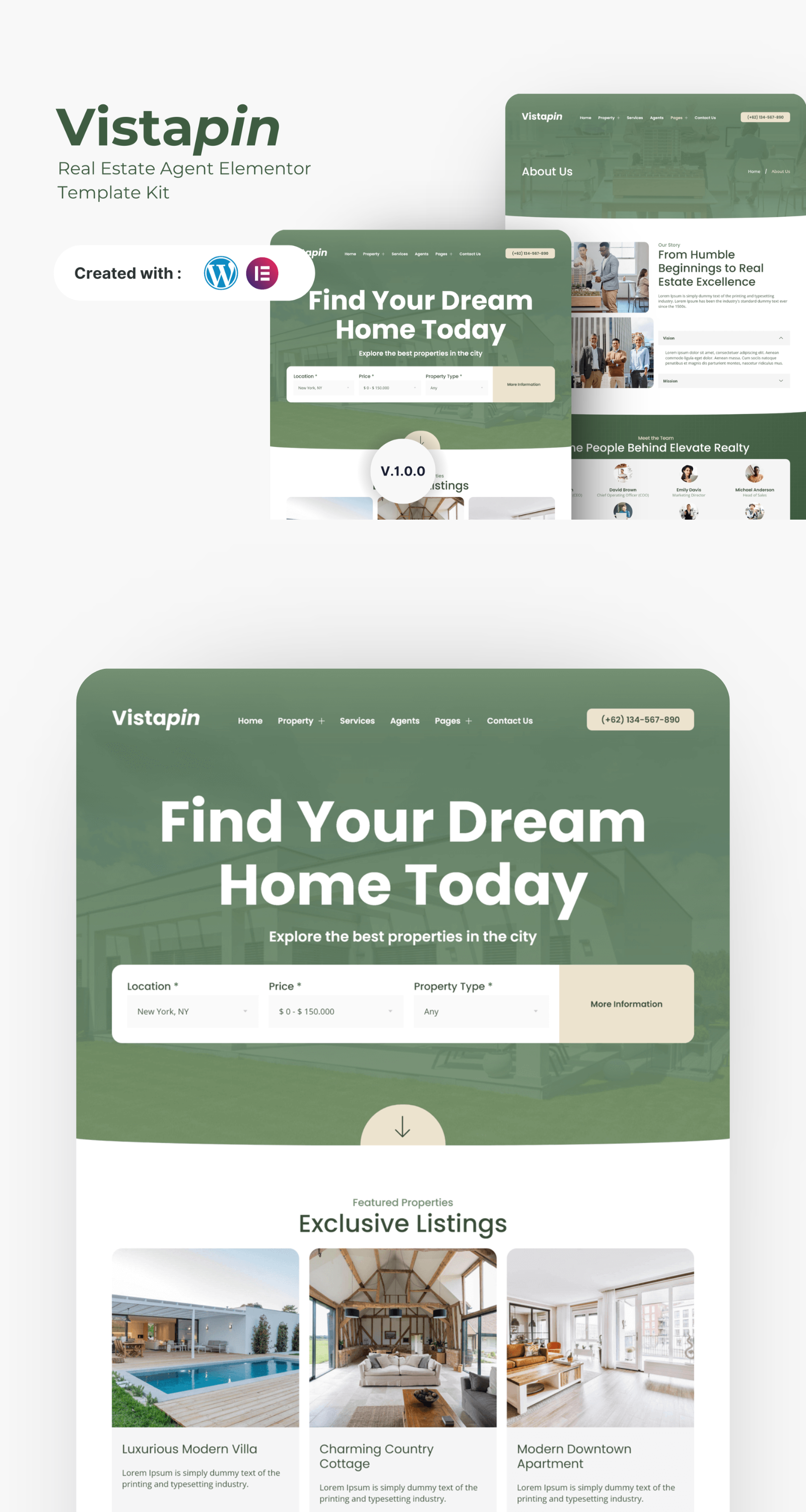 Vistapin - Real Estate Agent Elementor Template Kit agent business corporate elementor for sale house marketing minimalist modern professional real estate real estate blog ui web desain website wordpress