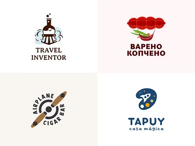 Logos with means of transportation ✈️ airplane airship bar branding cigar color design dribbble food graphic design icon illustration laboratory logo logotype rocket space train travel