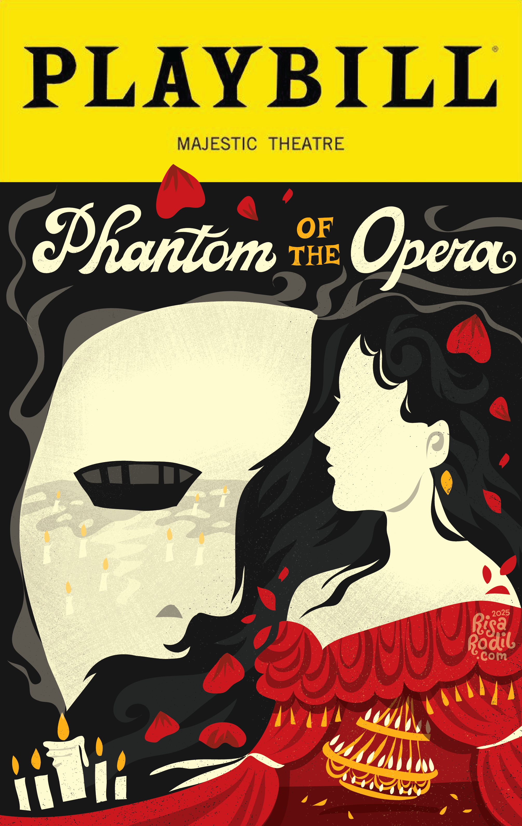 Phantom of the Opera broadway flat design hand lettering illustration lettering musical musical theatre negative space phantom of the opera playbill theater typography