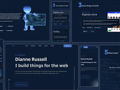 Responsive personal website UI design- Mobile & Desktop dark mode web design figma figma uiux desin frontend developer portfolio minimalist website design mobile and desktop frameworks modern portfolio template modern website personal portfolio website responsive responsive web design user friendly interface