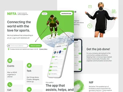 NIFFA - app landing page branding clean green interface landing page minimal modern one page website sport ui ux website website design