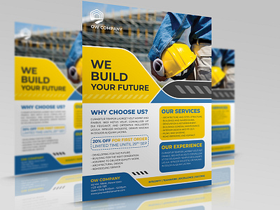 Construction Business Flyer build building business construction corporate design engineering flyer home house illustration labor leaflet logo poster repair