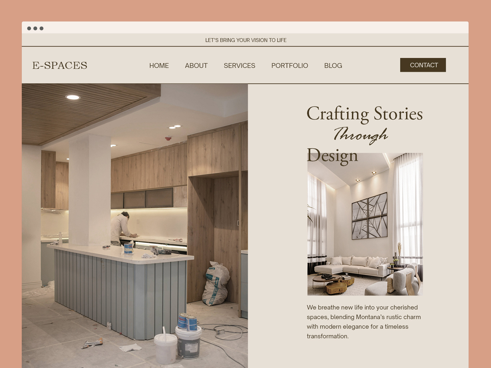 Modern Interior Website UI/UX | Blending Rustic Charm & Elegance branding design inspiration elegant design illustration inspiration design interior design interior website landing page design layout mockup mockup design modern design portfolio website responsive design rustic design ui design user experience ux design web design website