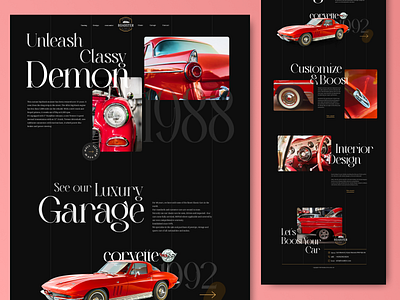 Roadster Classic Drive Club Concept aesthetic branding car classic cars dark dark ui design drive garage hero inspiriton landing page minimal product product design typography ui uiux