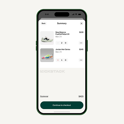Kickstack Shop — Cart (Details) ios shop shopping cart sneakers ui