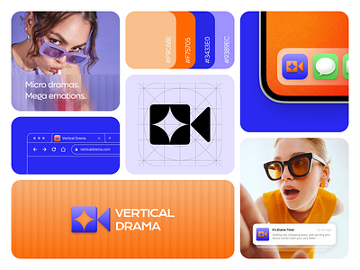 Logo & Branding - Vertical Drama app app design app icon blue bold brand identity branding color combination concept creative fun logo minimal modern orange pop purple youth