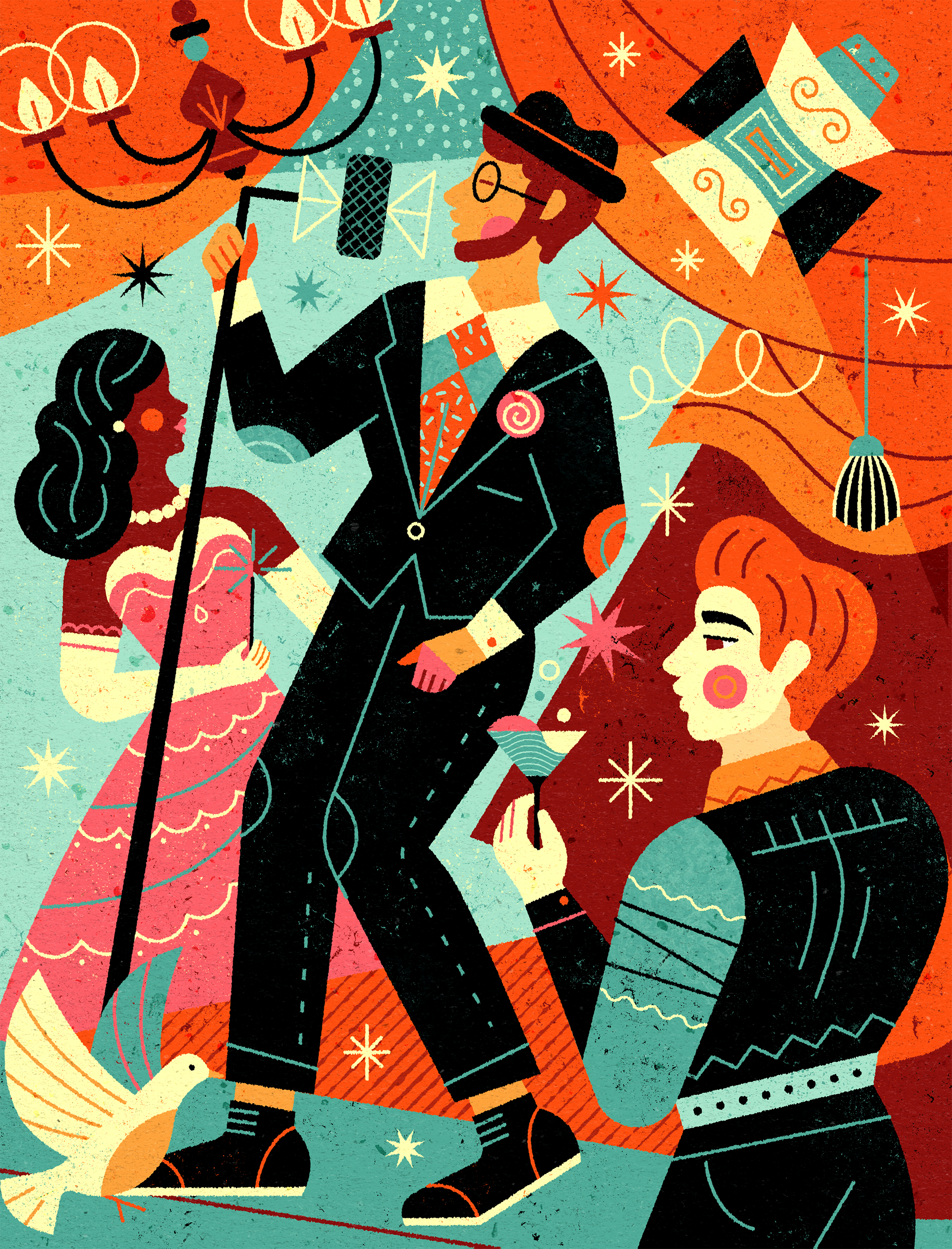Theatre show - Mid Century Modern acting adobe illustrator audience design geometric graphicdesign illustration musical party pattern performance retro show spotlight swing talkshow texture theatre vector vintage