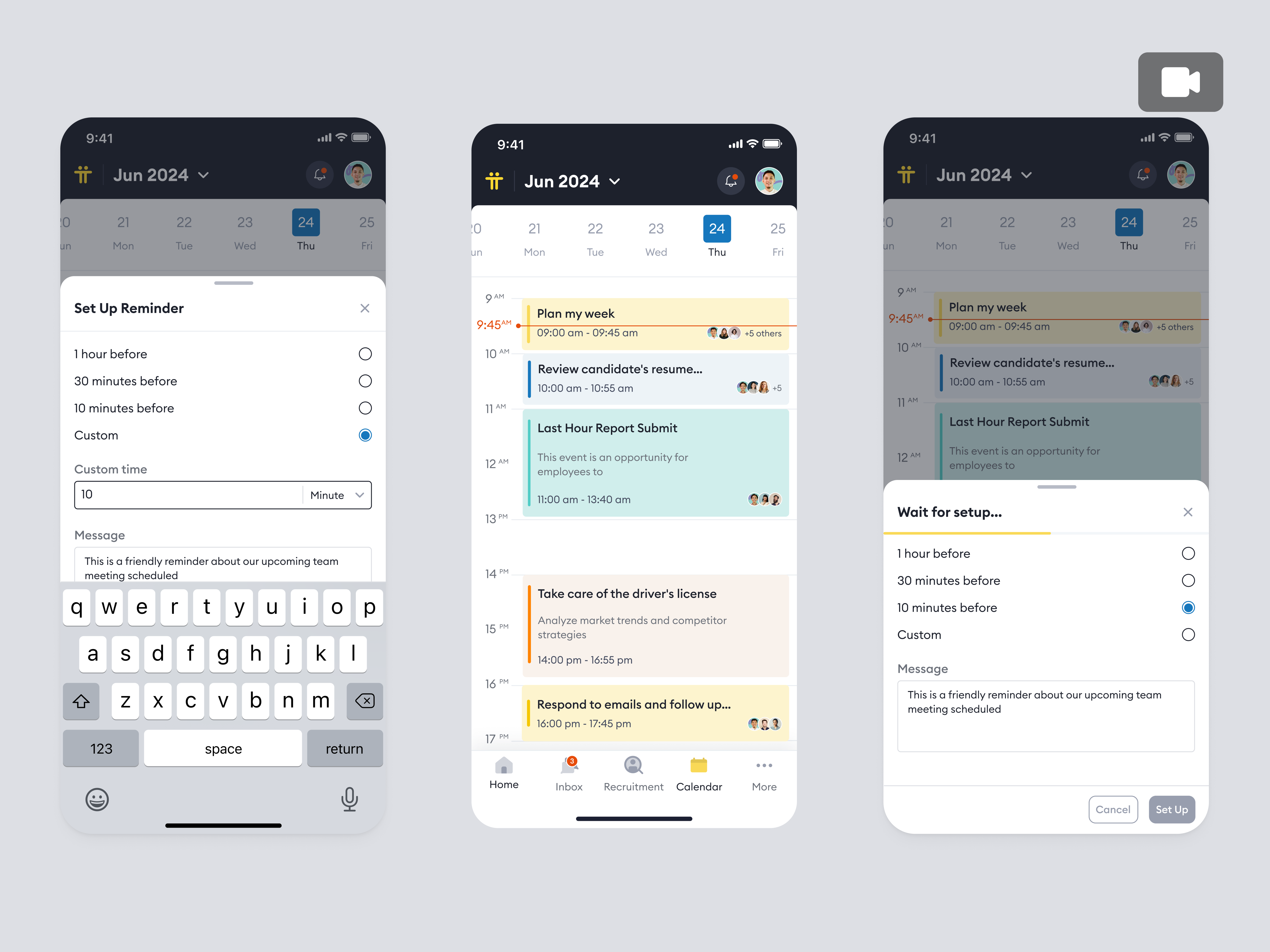 Tiimi Mobile – HR Setup Reminder for Candidate Interviews animation calendar candidate company hr hrm hrms interview job mobile app mobile design mobile ui product design saas saas design schedule ui ux web app web design