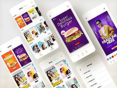 Story Maker App UI adobe illustrator adobe photoshop adobe xd application design branding design graphic design illustration insta story logo mobile app ui social media ui ui design vector wireframing