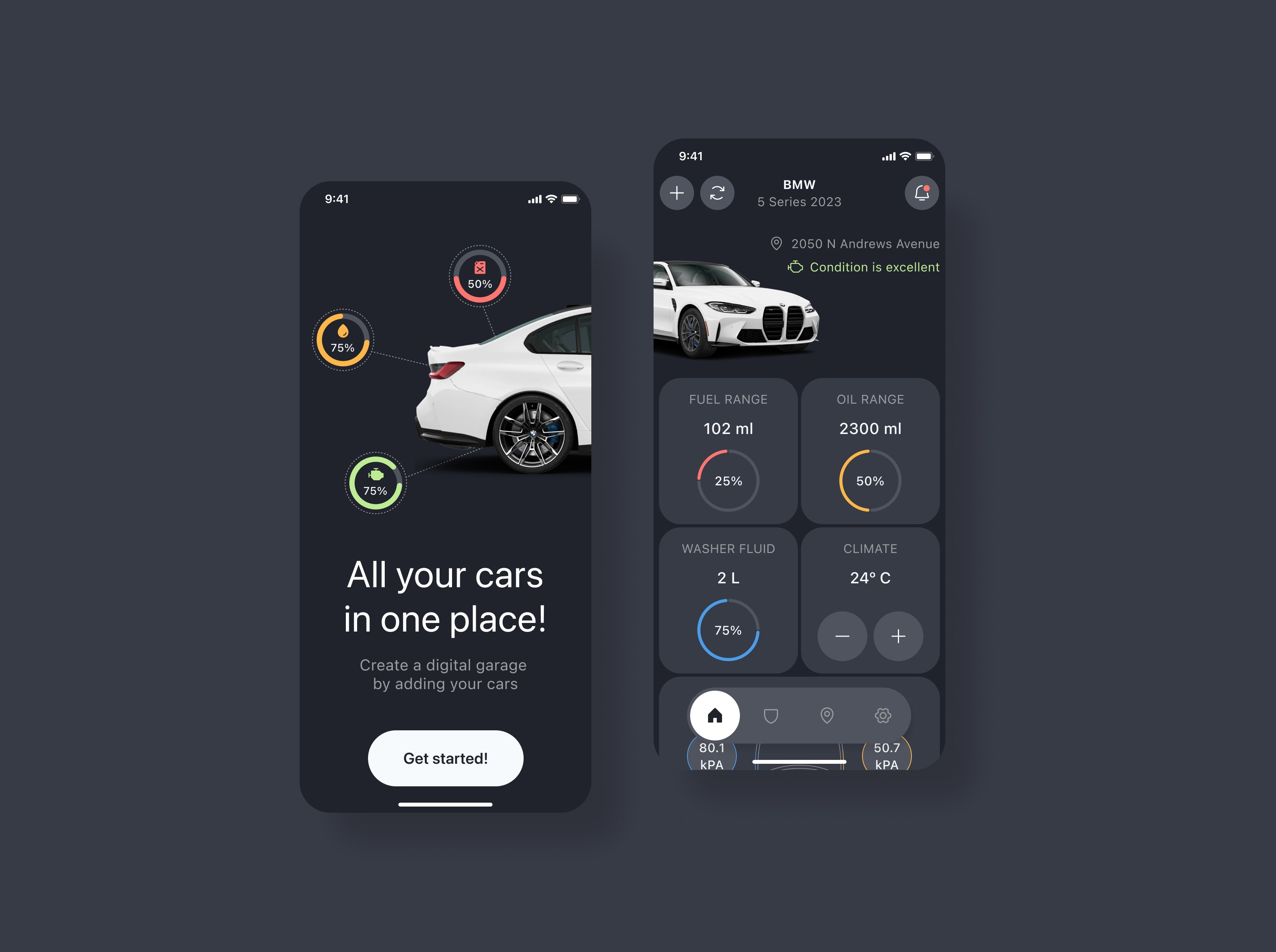 Digital Garage (Car assistant) ai assistant car car assistant climate digital garage figma map mobile design product design ui uiux widget