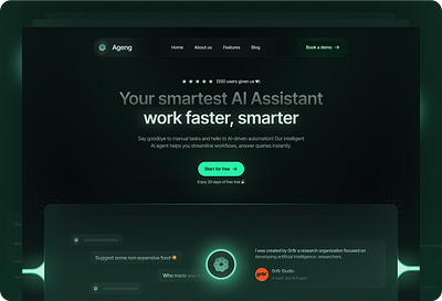 AI Agents Website Design ai agents ai landing page ai website dark ui hero section landing page mvp design ui website website design
