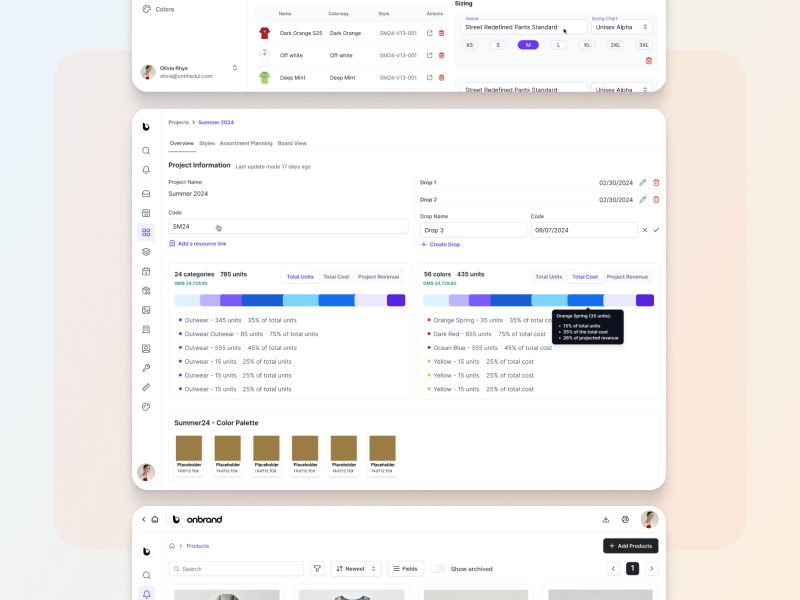 Onbrand: Modernizing Product Lifecycle Management for Fashion collaboration tools fashion industry fashion tech plm product design project management software saas tech pack management uiux design web application