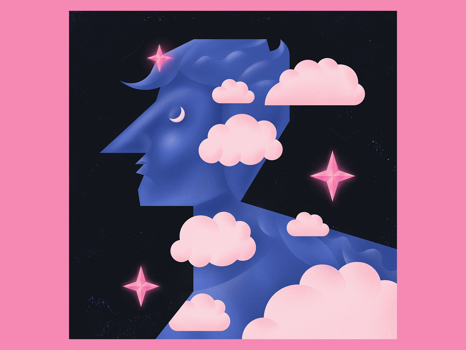The One That Never Wakes🌛 clouds colorful digitalart dreams editorial gradient grain illustration illustrator night nighttime procreate sleep sleeping stars vector