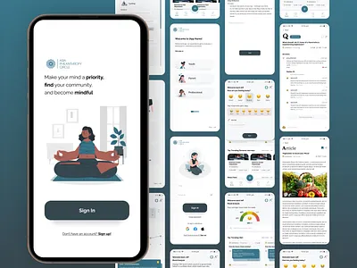 Mindful Living App - UI/UX Design ✨ blue calm design diary green journal meditation mentalhealthapp mindfulness mobileapp uiux webdesign wellnessdesign