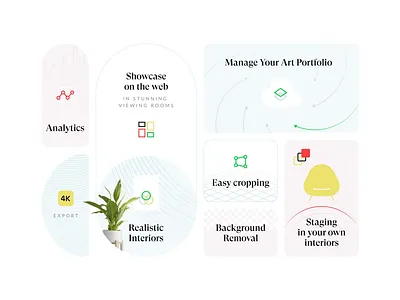 Bento animation arrows art bento blend circle features geometric landing pastel plant