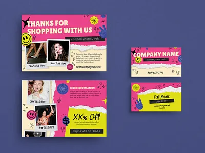 Bold Nostalgia Brand Identity Set bold branding business card colorful marketing post card ripped smiley stickers y2k