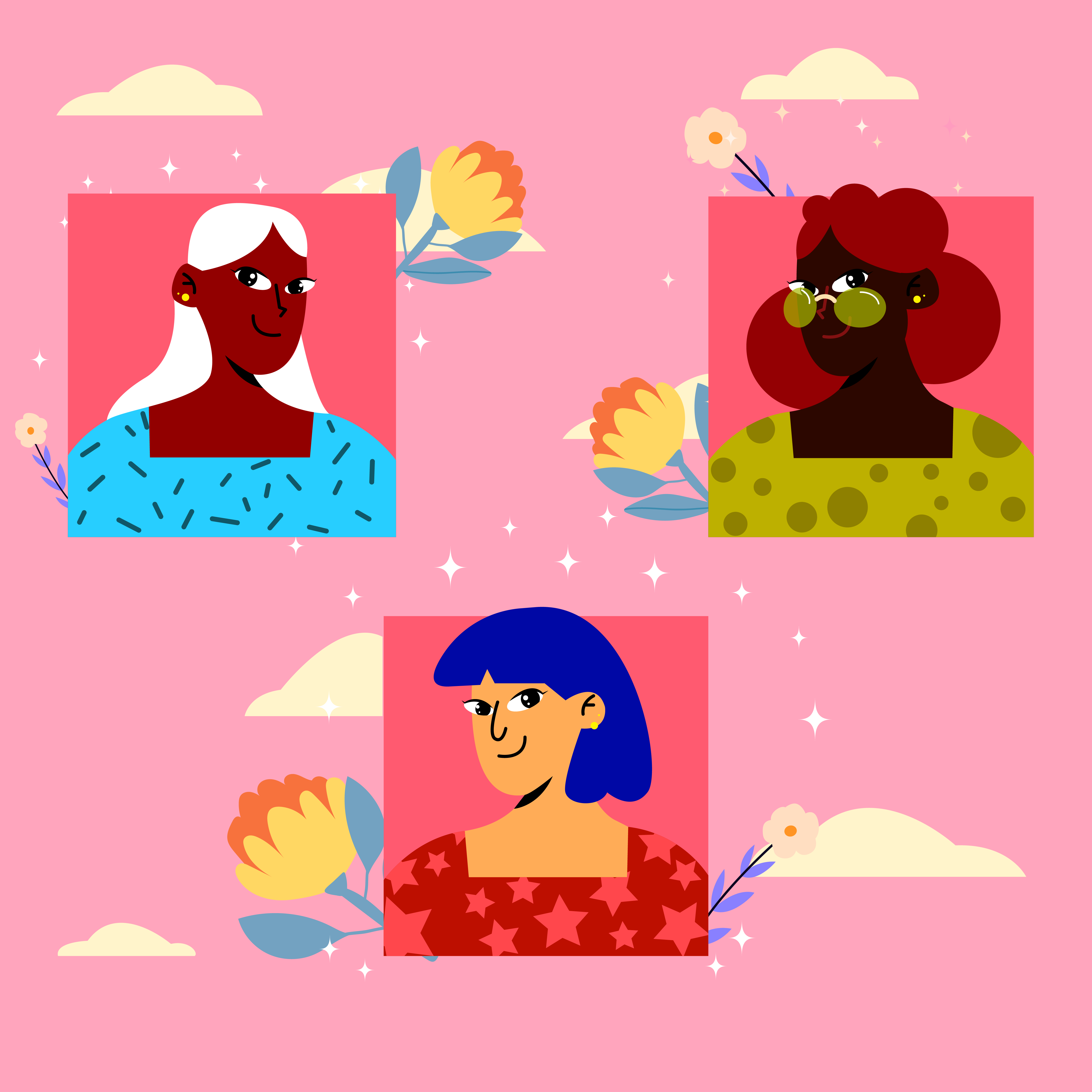 Beautiful women! 2d character design commercial design graphic design illustration procreate woman art woman drawing woman illustration