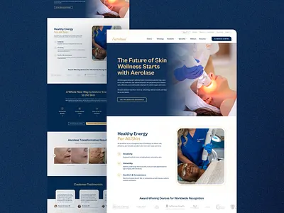 Aerolase® Website Rebranding blue branding brass clean dark gold health laser medical skin ui uiux ux webdesign website wellness