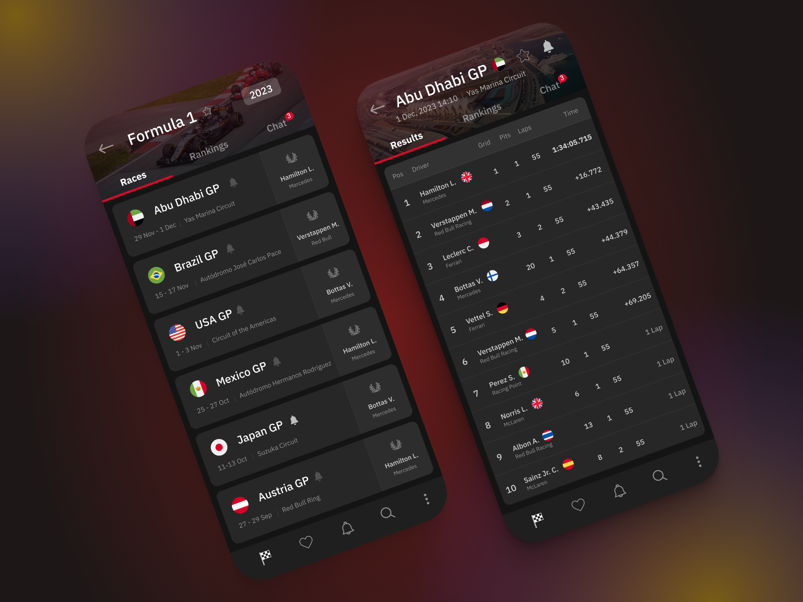 MotorSport Live Score mobile app - Dark UI app design dark design dark ui dark ux live score app livescore mobile app mobile design mobile ui mobile ux racing app sport sports sports app ui uiux ux uxui