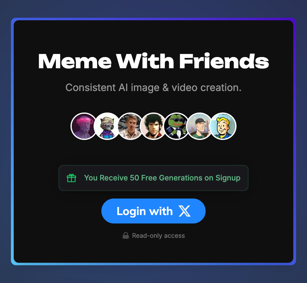 Receive 50 Free Generations on Signup – MemeDeck [dot] xyz ai credits feature memedeck rizz ux