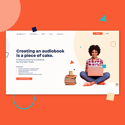 Author's Republic: Homepage Design audio branding audiobook audiobook uxui book branding dashboard design dashboard ui orange and teal orange branding playful branding publisher branding shapes web app design