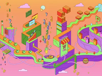 Illustration for GoDaddy colorful digital art drawing editorial illustration illustrator isometric vector design