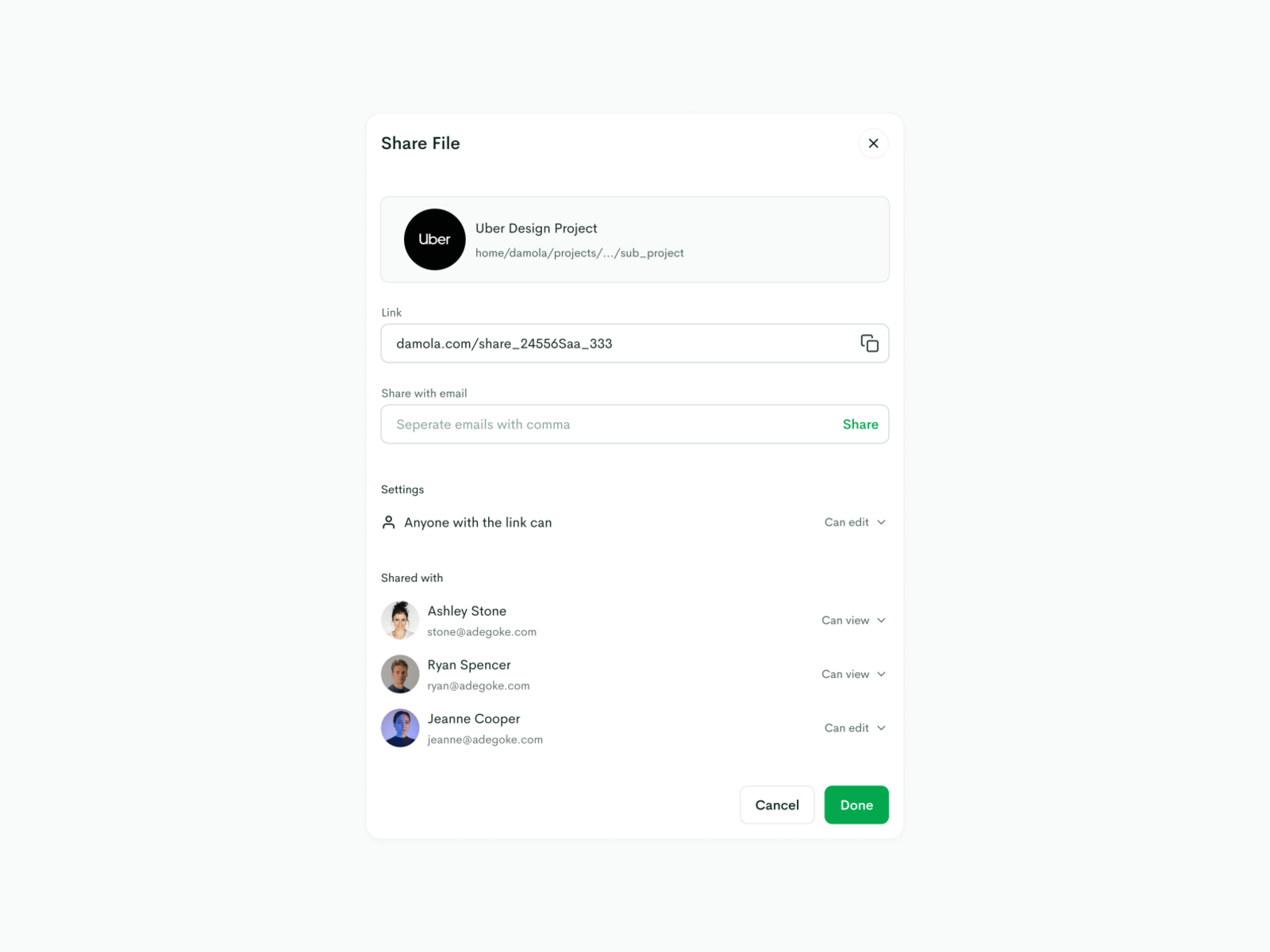 Share Modal modal share team users