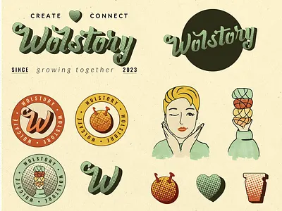 Branding Yarn Store - Knitting Café Wolstory branding character desgin character design freelance freelance designer graphic design hand drawn illustration local business logo playful visual identity yarn store
