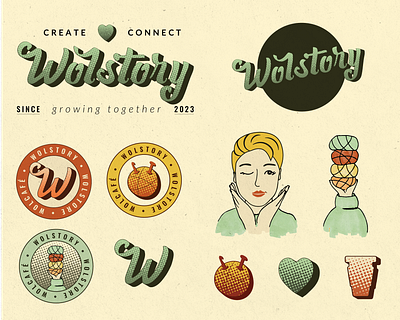 Branding Yarn Store - Knitting Café Wolstory branding character desgin character design freelance freelance designer graphic design hand drawn illustration local business logo playful visual identity yarn store