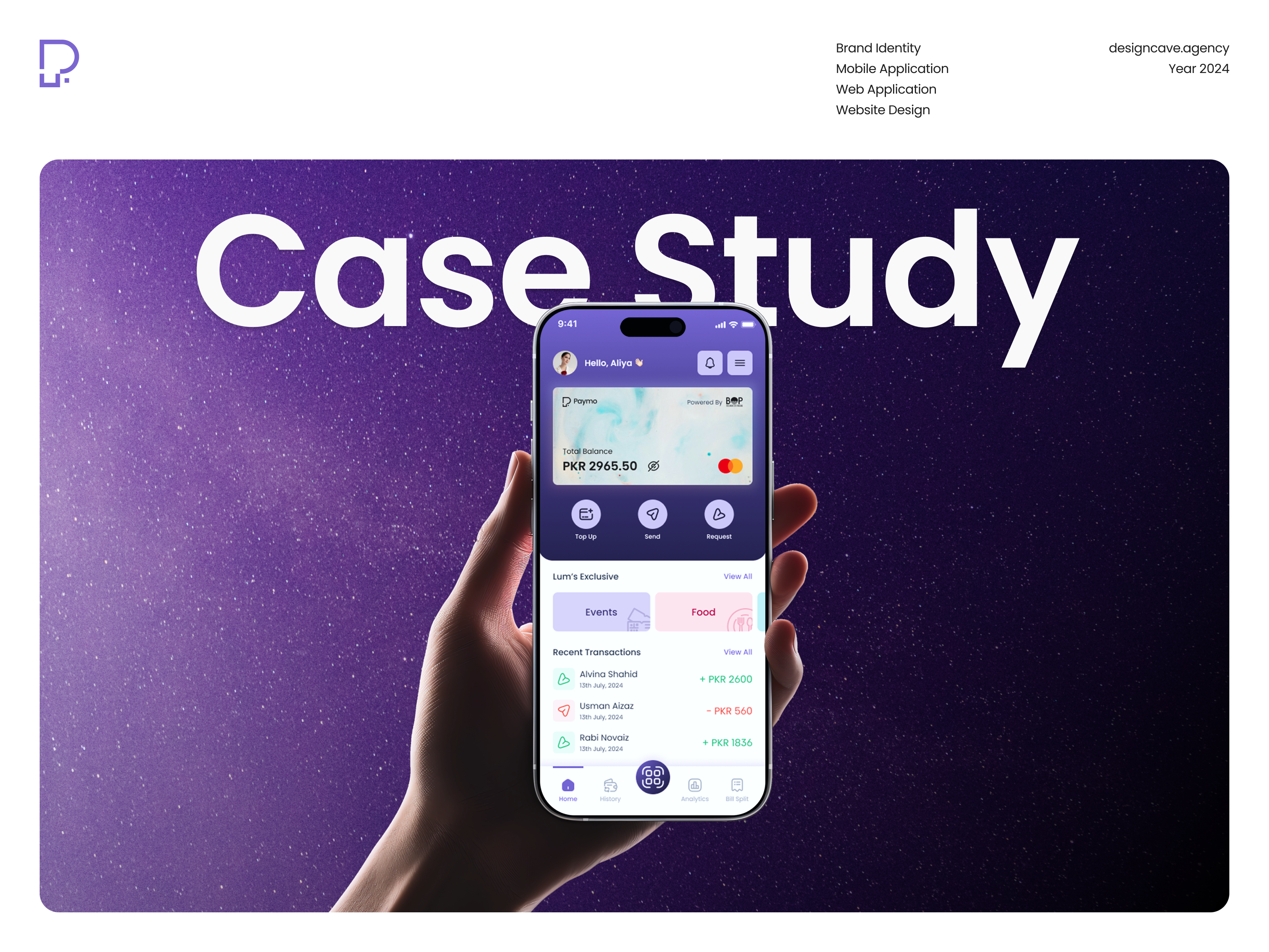 Paymo | Fintech App banking branding case study event booking finance fintech food logo design mobile app money managment purple wallet