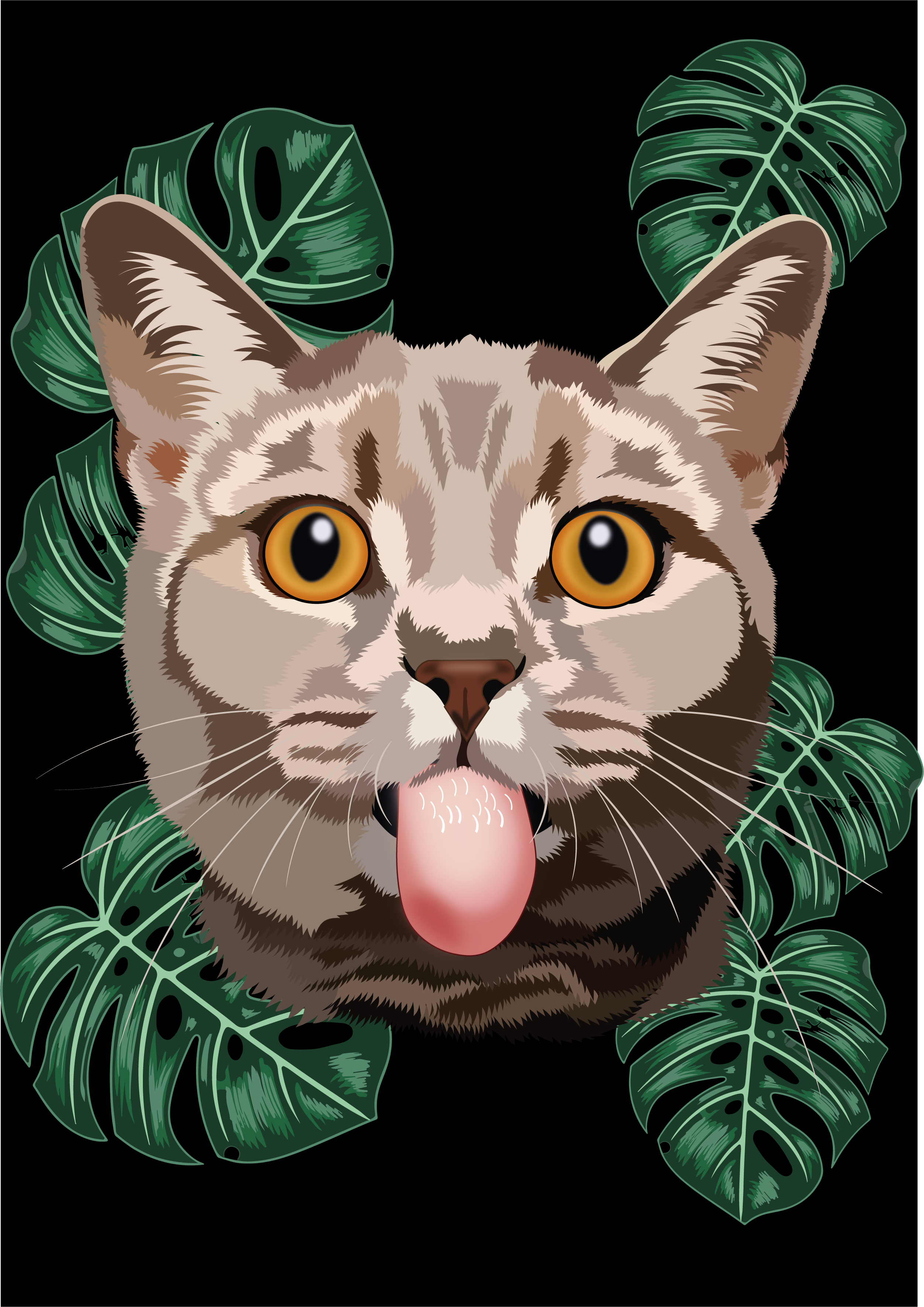 cat in the leaves animal animalillustration art cat catart digital digitalart funny funnycat graphicdesig illustration natureart pet petillustration popart tropicalvibes vector vectorart