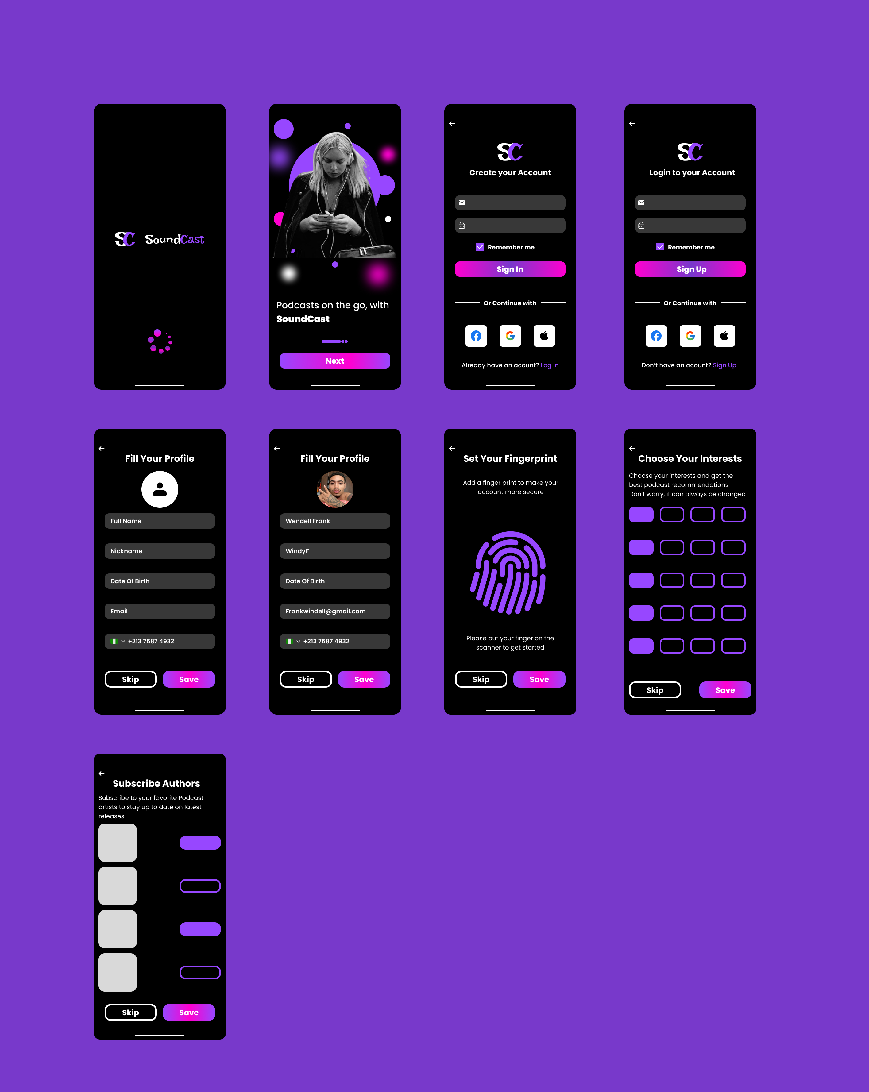 SOUNDCAST Podcast Ui App Design app branding design ui ux